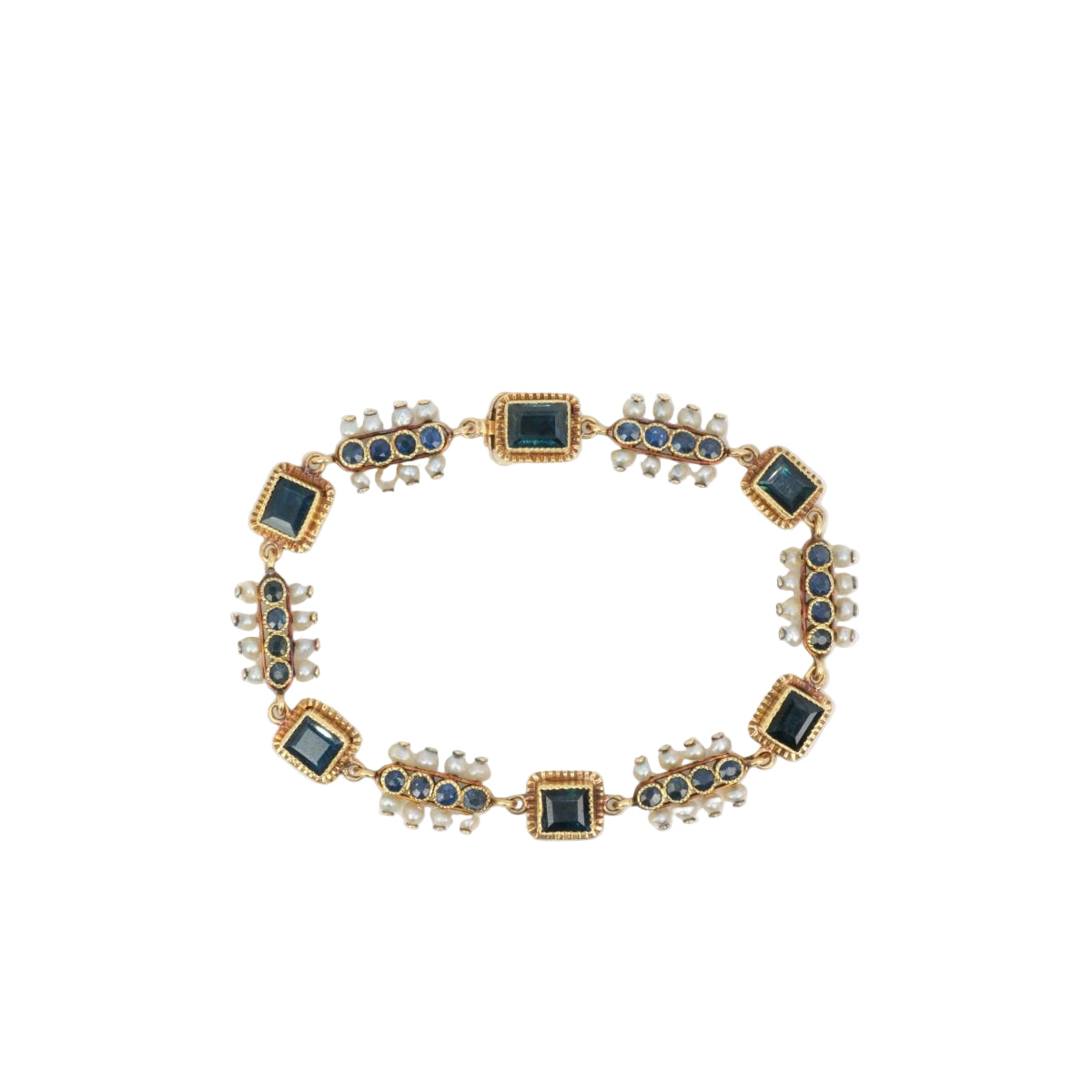 Bracelet ancien XIXe en or, saphirs et perles fines - Castafiore