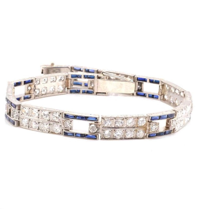 Bracelet Art déco diamants et saphirs syntétiques - Castafiore