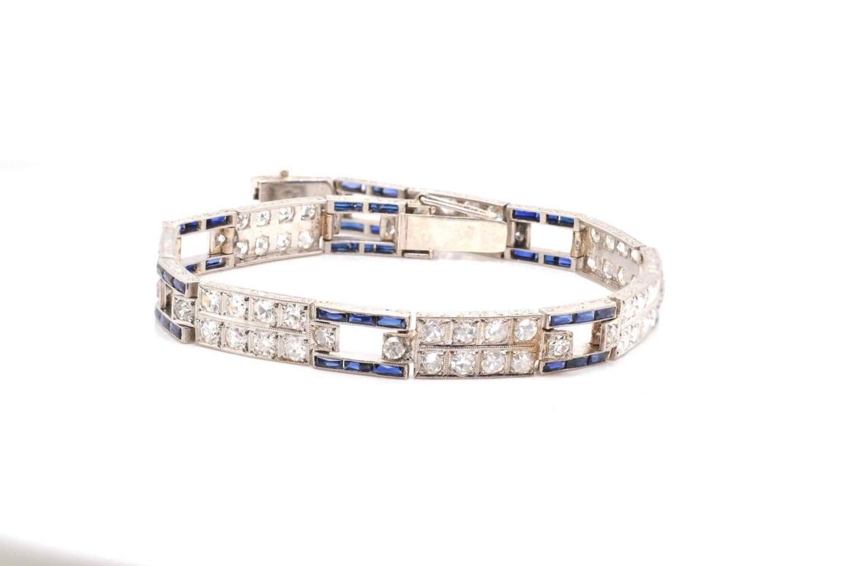 Bracelet Art déco diamants et saphirs syntétiques - Castafiore