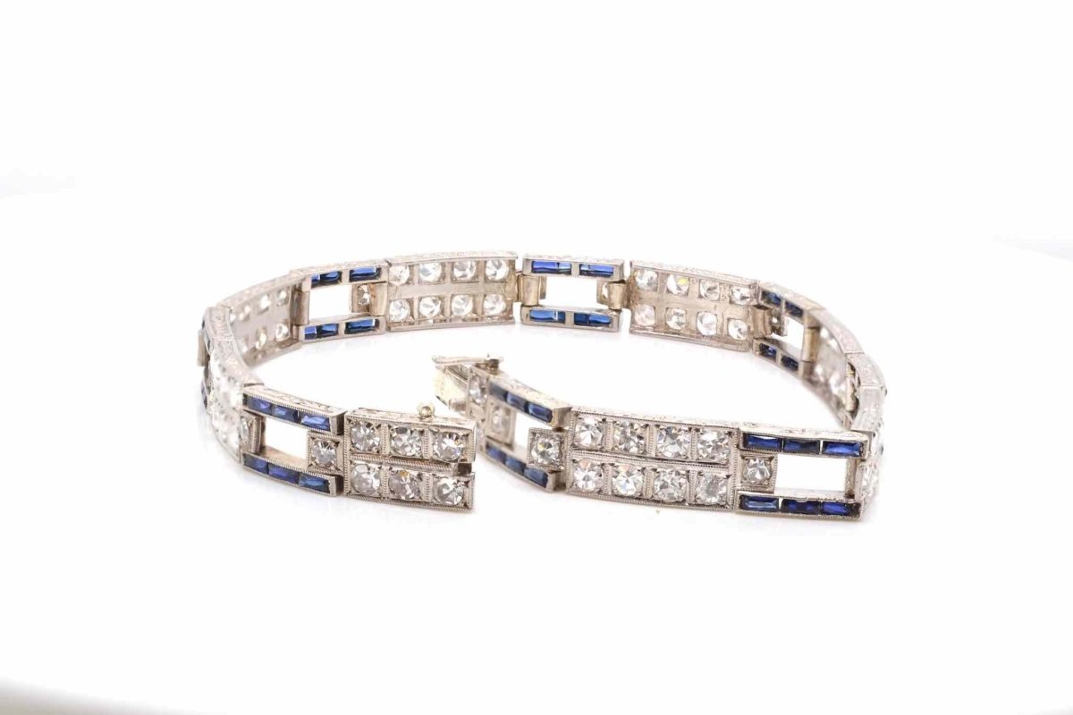 Bracelet Art déco diamants et saphirs syntétiques - Castafiore