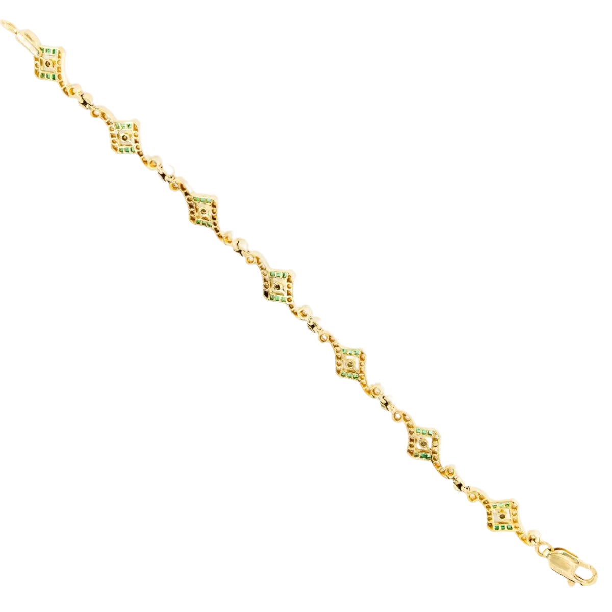 Bracelet Art Deco en or jaune, platine, perles, émeraudes et diamants - Castafiore