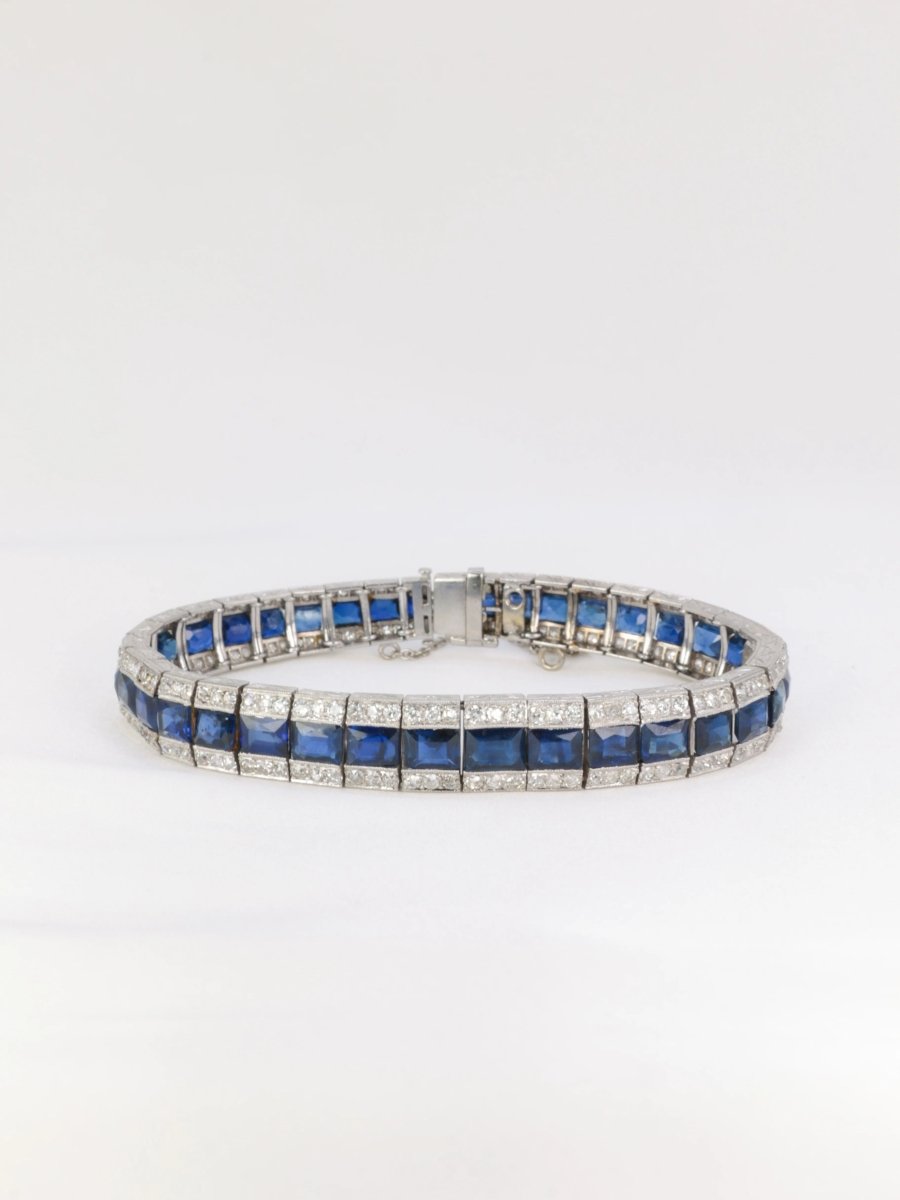 Bracelet Art - Déco en or, platine, saphirs et diamants - Castafiore