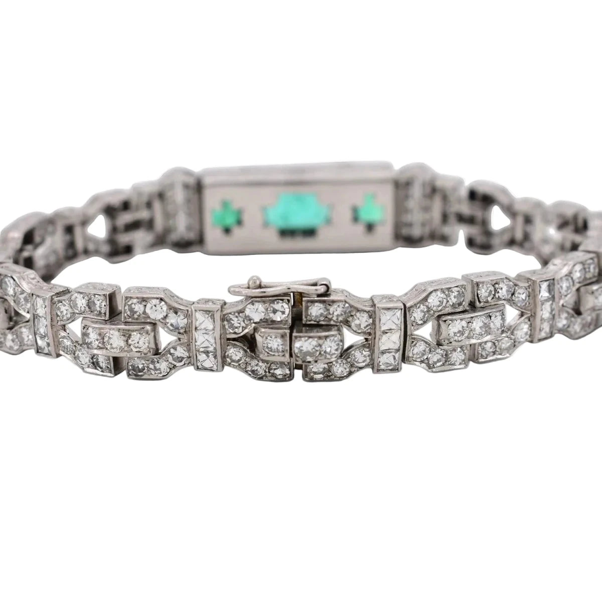 Bracelet Art Déco en platine, émeraudes et diamants - Castafiore
