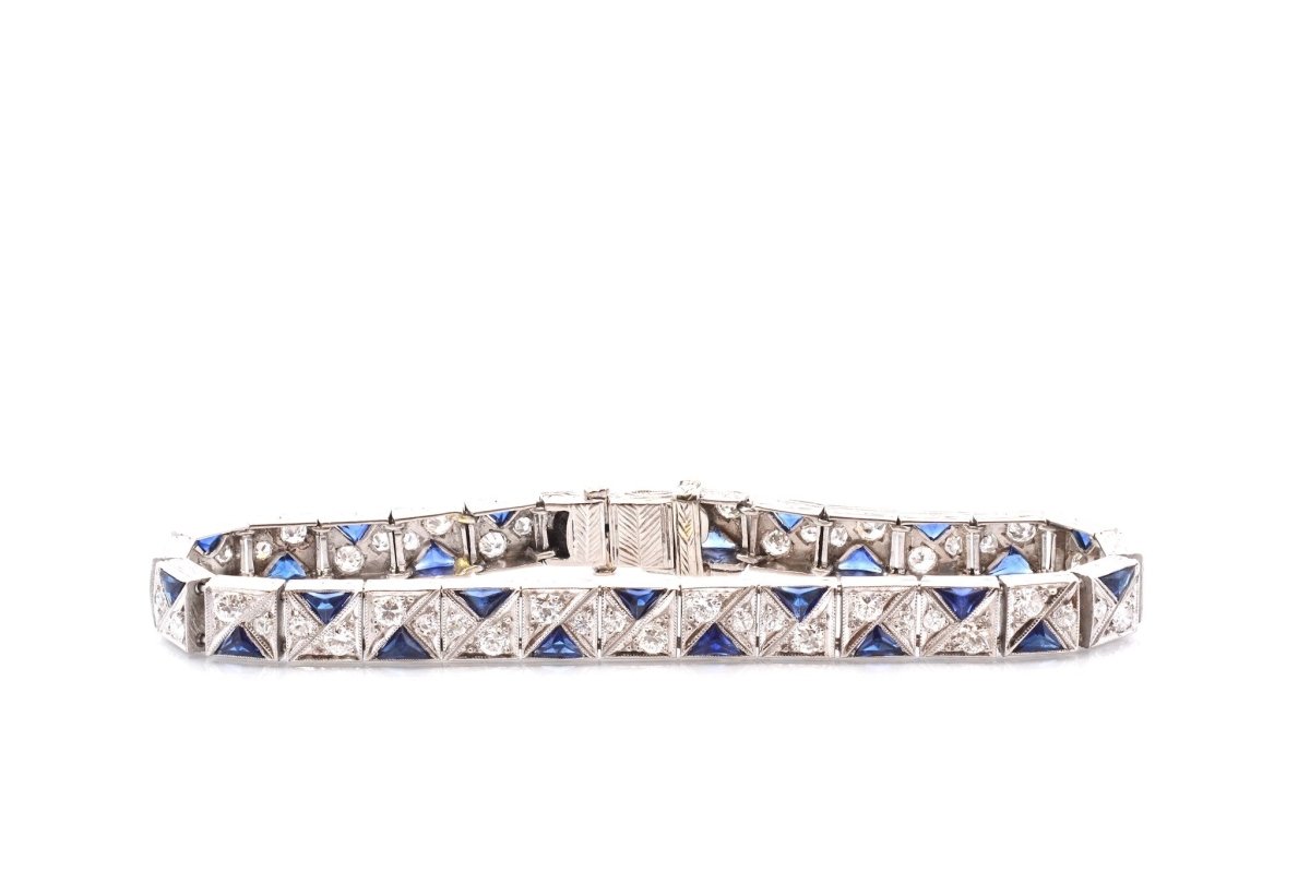 Bracelet Art déco en platine et saphirs - Castafiore