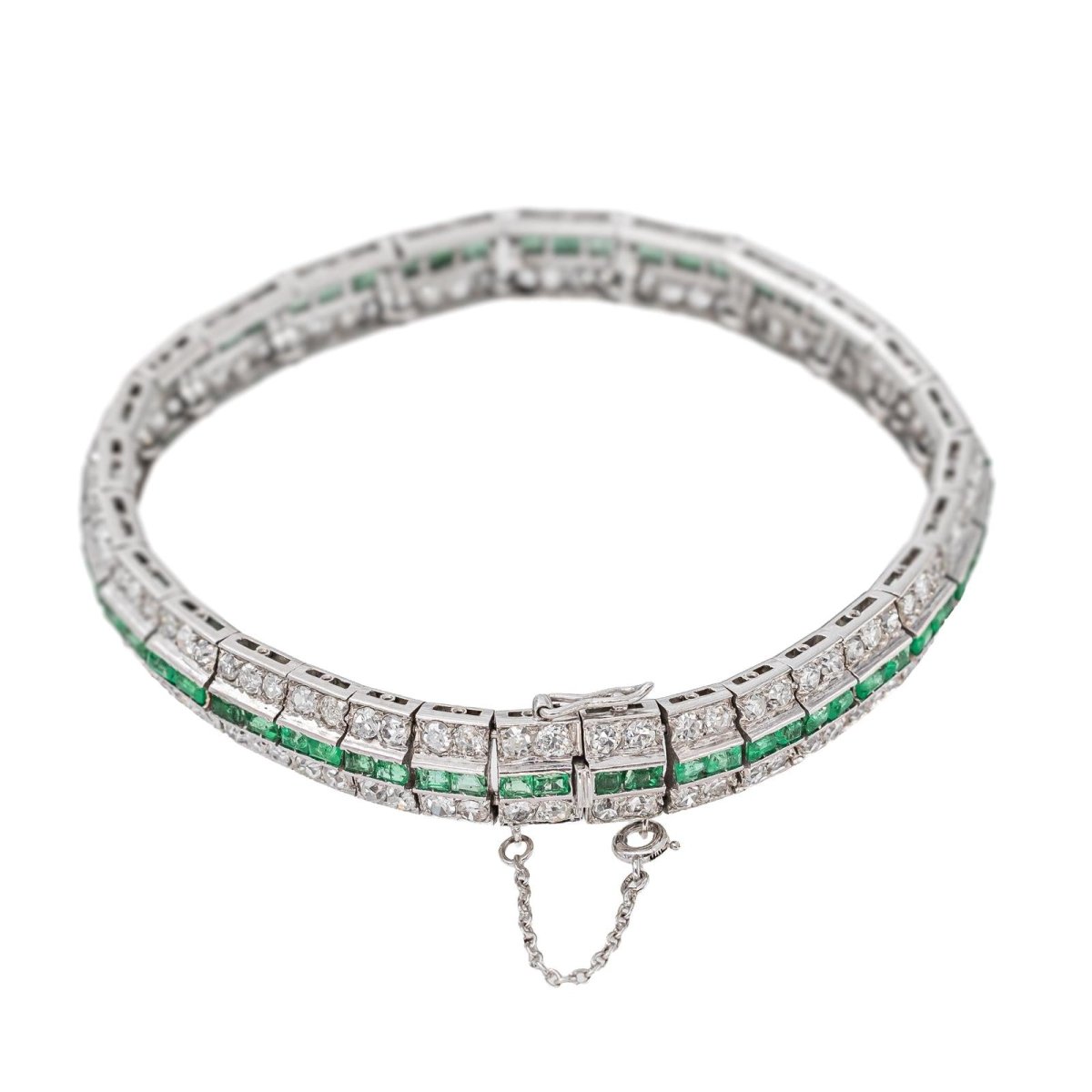Bracelet Art déco Or blanc Emeraude - Castafiore