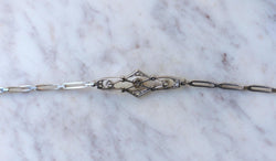 Bracelet Art Deco Perle Fine et Diamants sur Platine - Castafiore
