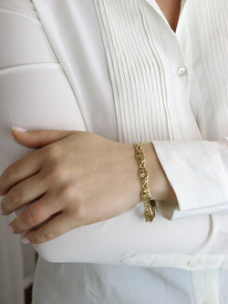 Bracelet Art Nouveau chaine or jaune maille feuille de lierre - Castafiore