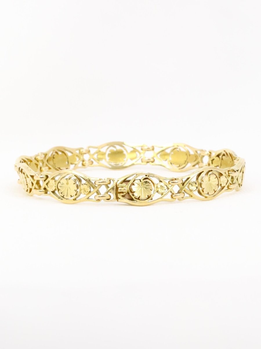 Bracelet Art Nouveau chaine or jaune maille feuille de lierre - Castafiore