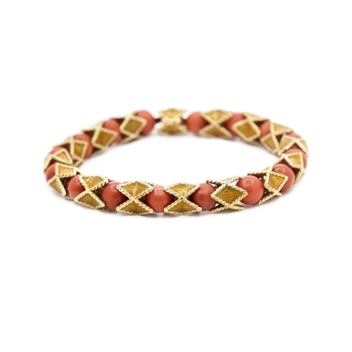 Bracelet articulé en or jaune et corail rouge - Castafiore