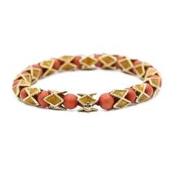 Bracelet articulé en or jaune et corail rouge - Castafiore