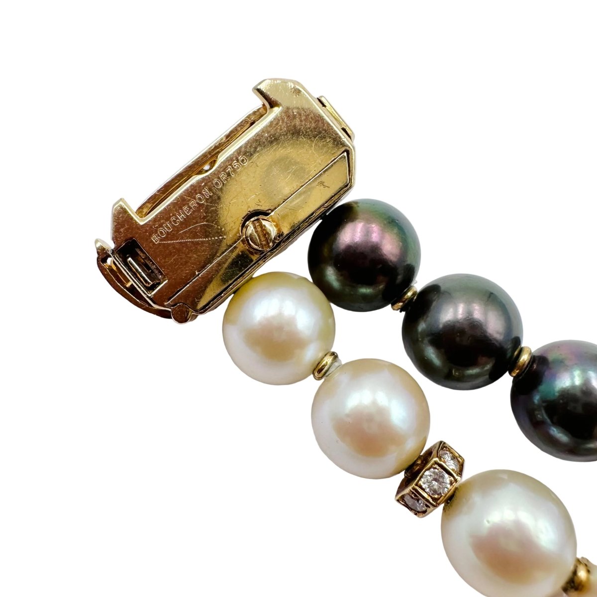 Bracelet BOUCHERON en or jaune, perles et diamants - Castafiore