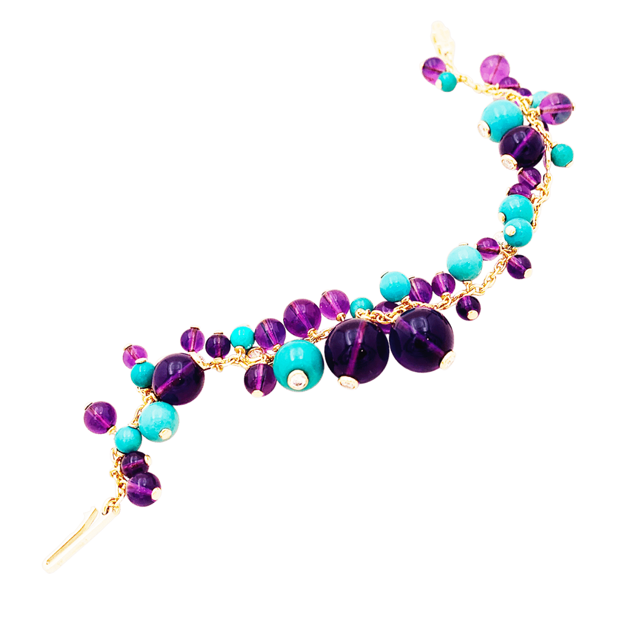 Bracelet Breloque CARTIER "Délices de Goa" en or jaune, turquoise, améthyste et diamants - Castafiore