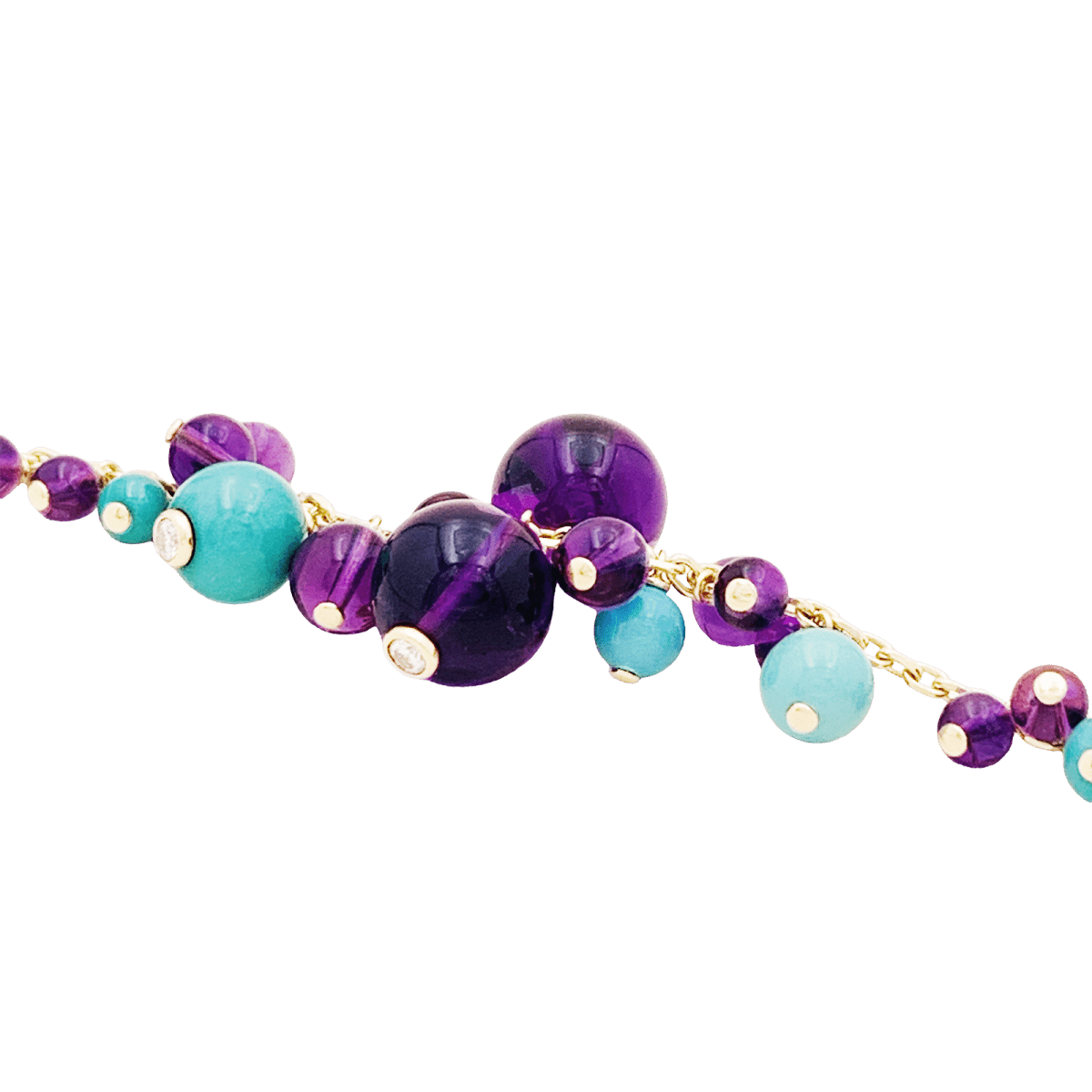 Bracelet Breloque CARTIER "Délices de Goa" en or jaune, turquoise, améthyste et diamants - Castafiore