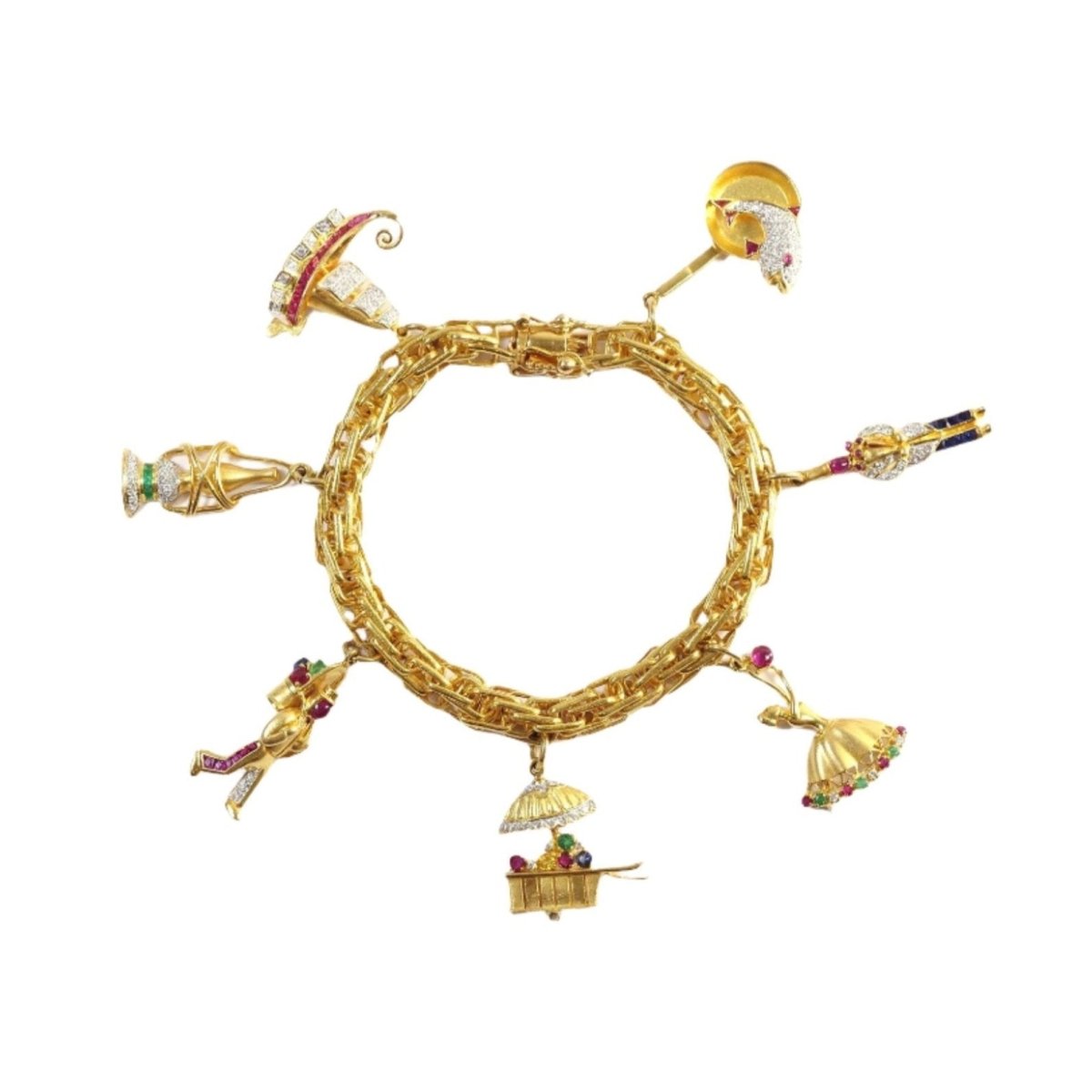 Bracelet Breloque en or jaune, rubis, émeraude, saphir et diamant - Castafiore