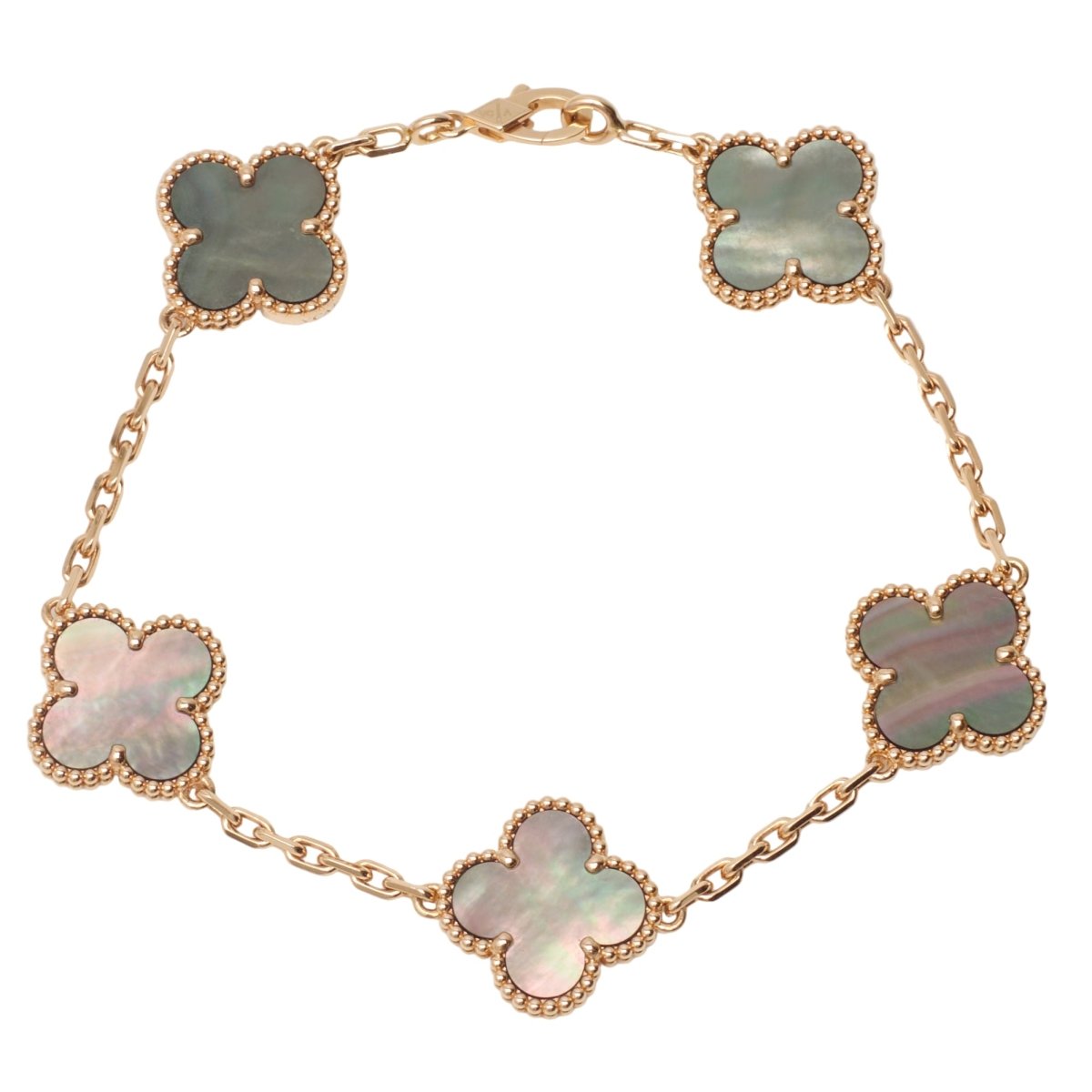Bracelet Breloque VAN CLEEF & ARPELS "Alhambra" en or blanc, or rose et nacre - Castafiore