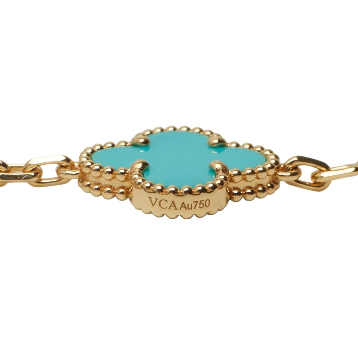 Bracelet Breloque VAN CLEEF & ARPELS "Alhambra" en or jaune, turquoises et diamants - Castafiore