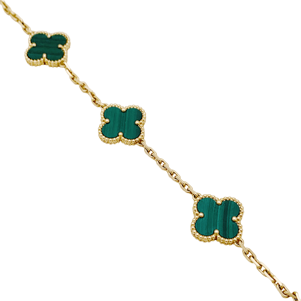 Bracelet Breloque VAN CLEEF & ARPELS "Vintage Alhambra" en or jaune et malachite - Castafiore