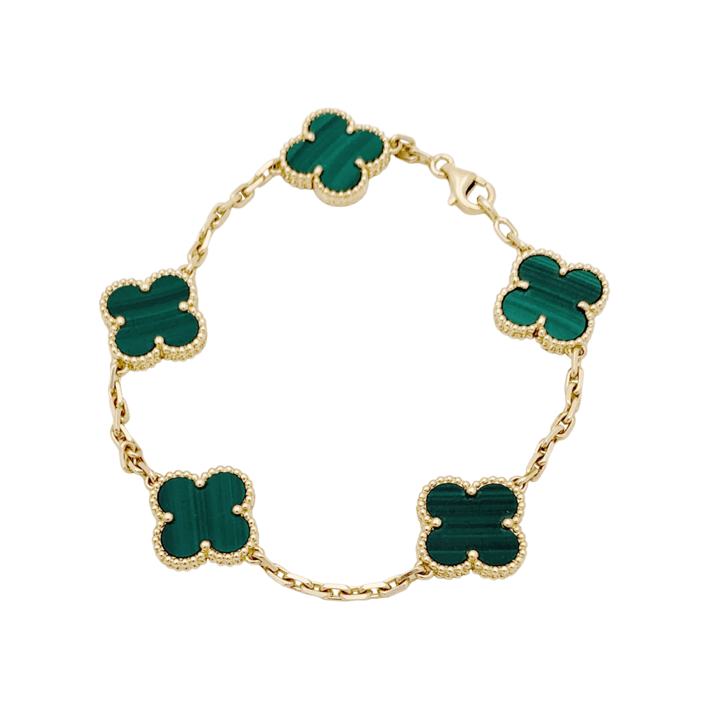 Bracelet Breloque VAN CLEEF & ARPELS "Vintage Alhambra" en or jaune et malachite - Castafiore