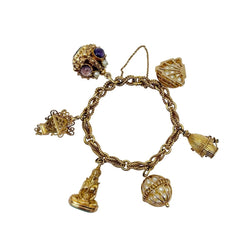 Bracelet Breloques en or jaune, améthystes, perles, amazonite, turquoise, rubis, grenat et saphir - Castafiore