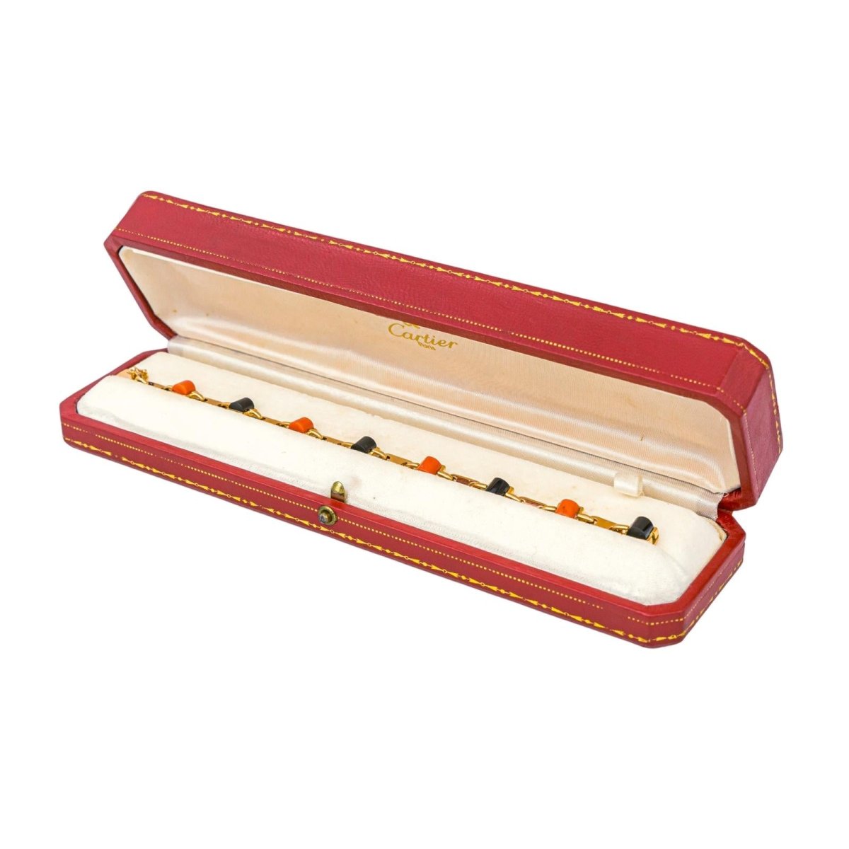 Bracelet CARTIER en or jaune, onyx et corail - Castafiore