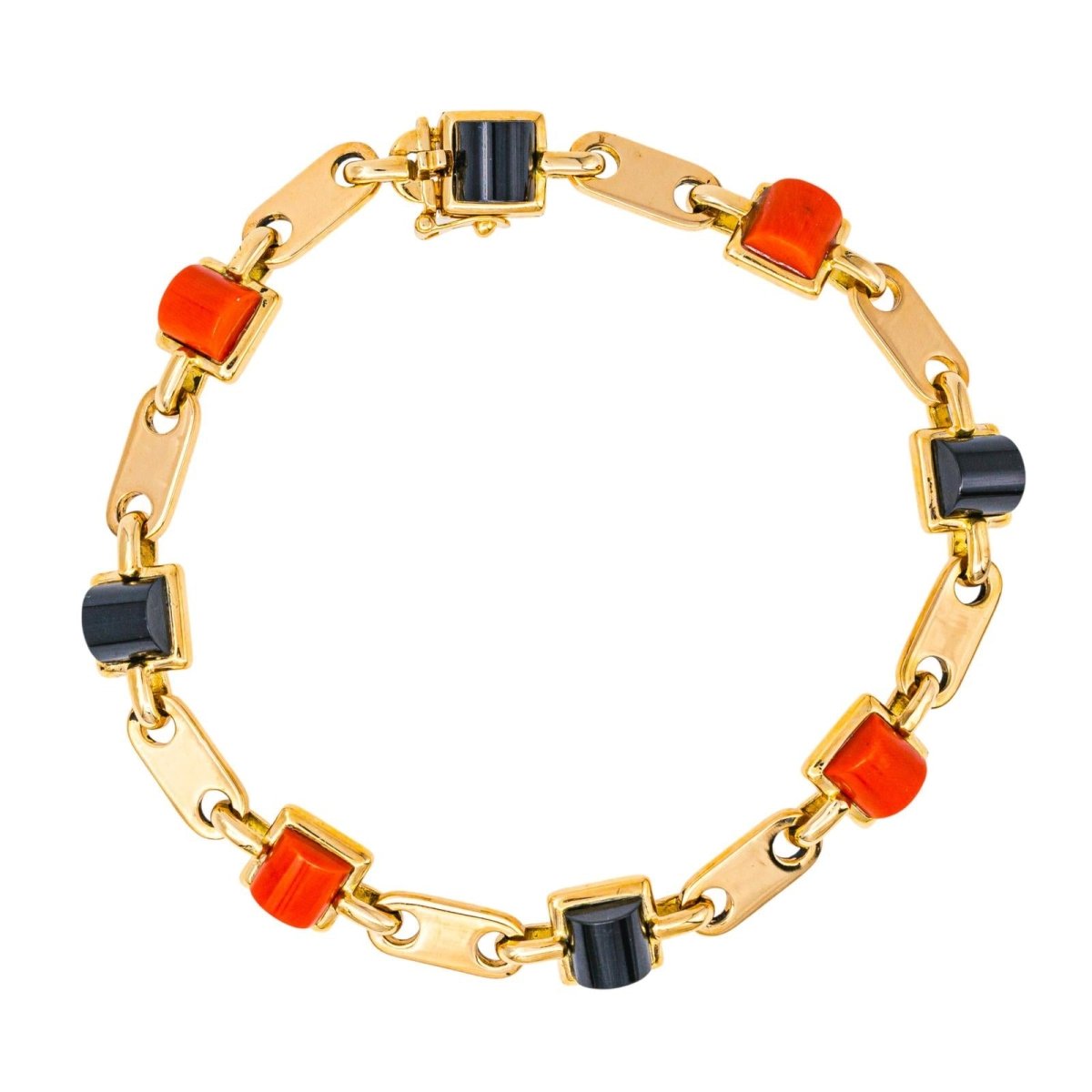 Bracelet CARTIER en or jaune, onyx et corail - Castafiore