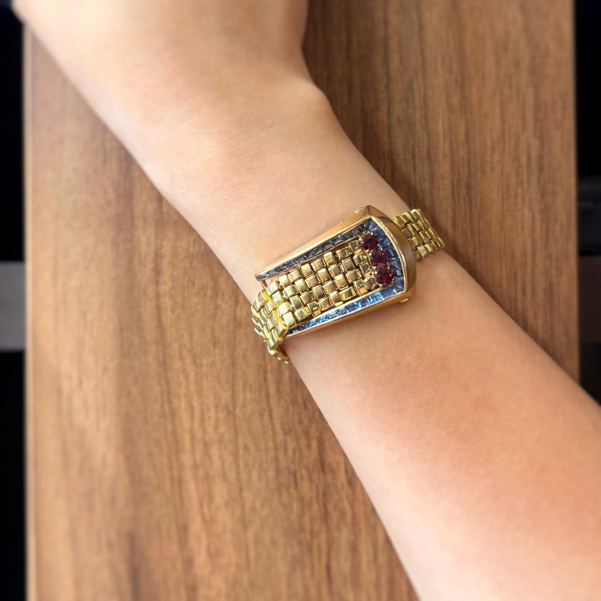 Bracelet Ceinture - Or jaune, Saphirs & Rubis synthétiques - Castafiore