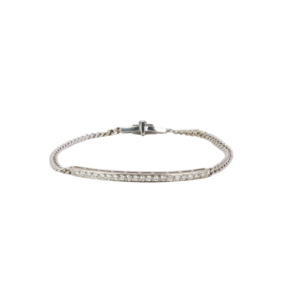 Bracelet chaîne gourmette en or blanc et ligne de diamants 0,6 ct - Castafiore