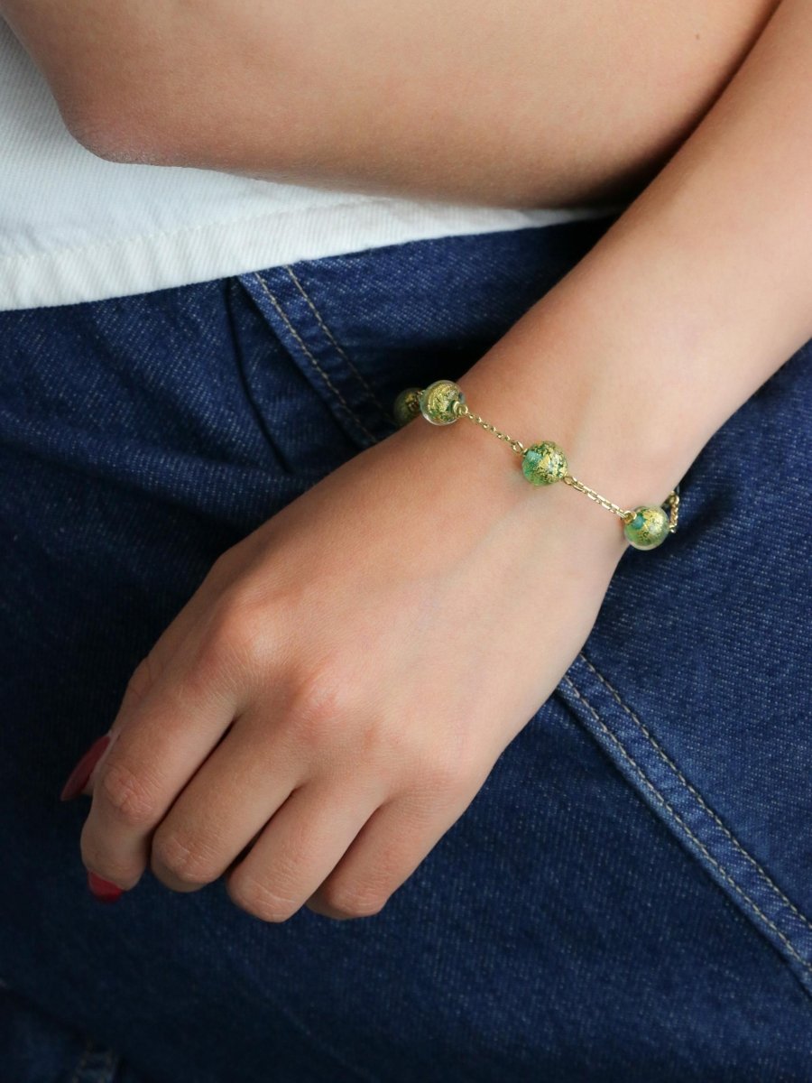 Bracelet chaine or jaune perles de Murano - Castafiore