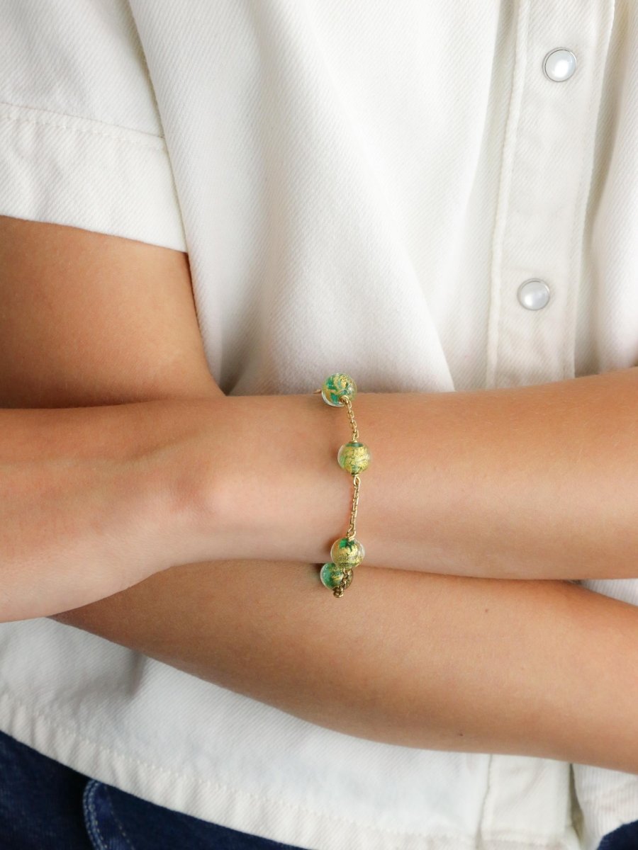 Bracelet chaine or jaune perles de Murano - Castafiore