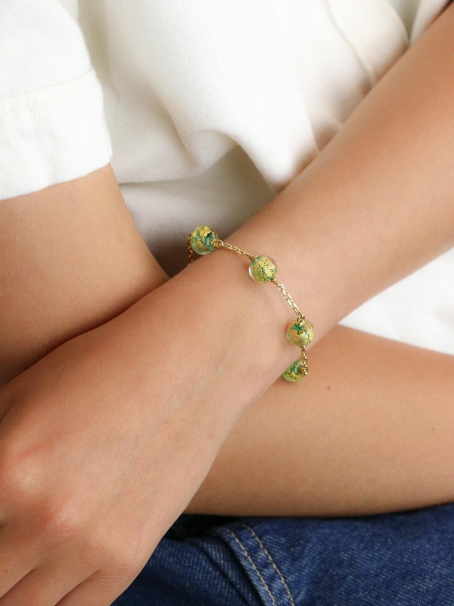 Bracelet chaine or jaune perles de Murano - Castafiore