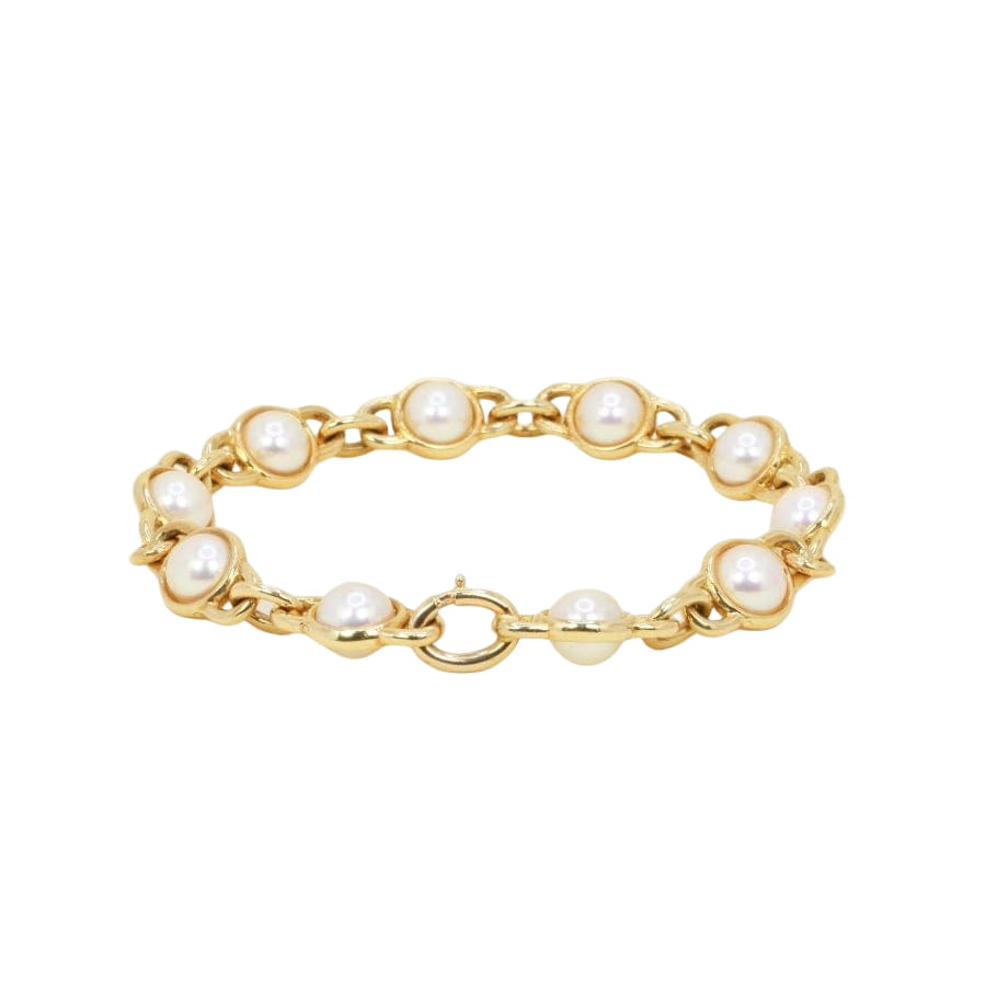 Bracelet chaine vintage or jaune perles Akoya - Castafiore