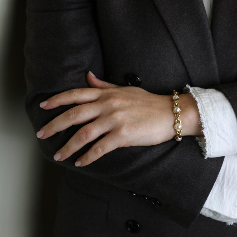 Bracelet chaine vintage or jaune perles Akoya - Castafiore