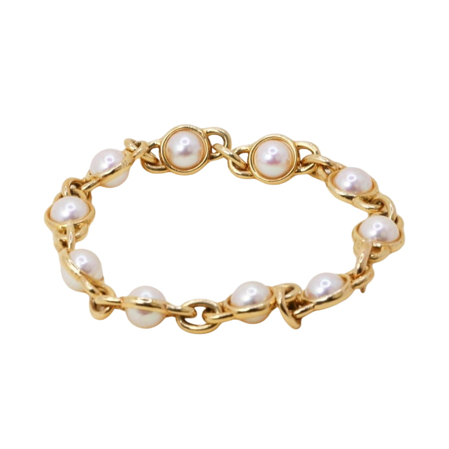 Bracelet chaine vintage or jaune perles Akoya - Castafiore