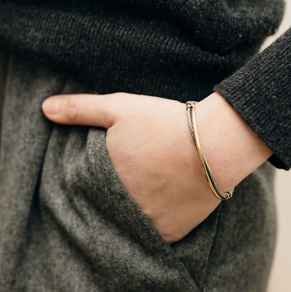 Bracelet DAVID YURMAN "Crossover" en argent et or jaune - Castafiore