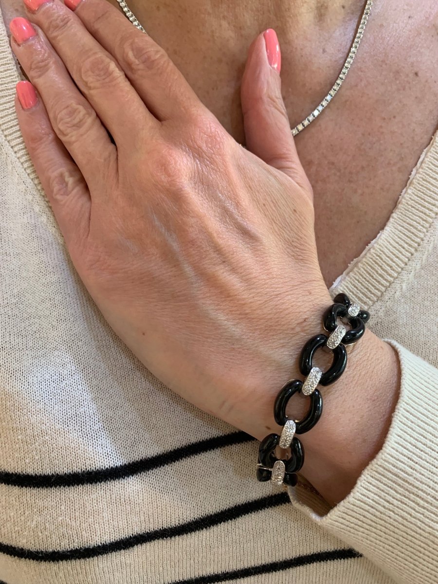 Bracelet Diamants Céramique Or Gris 18 Carats - Castafiore