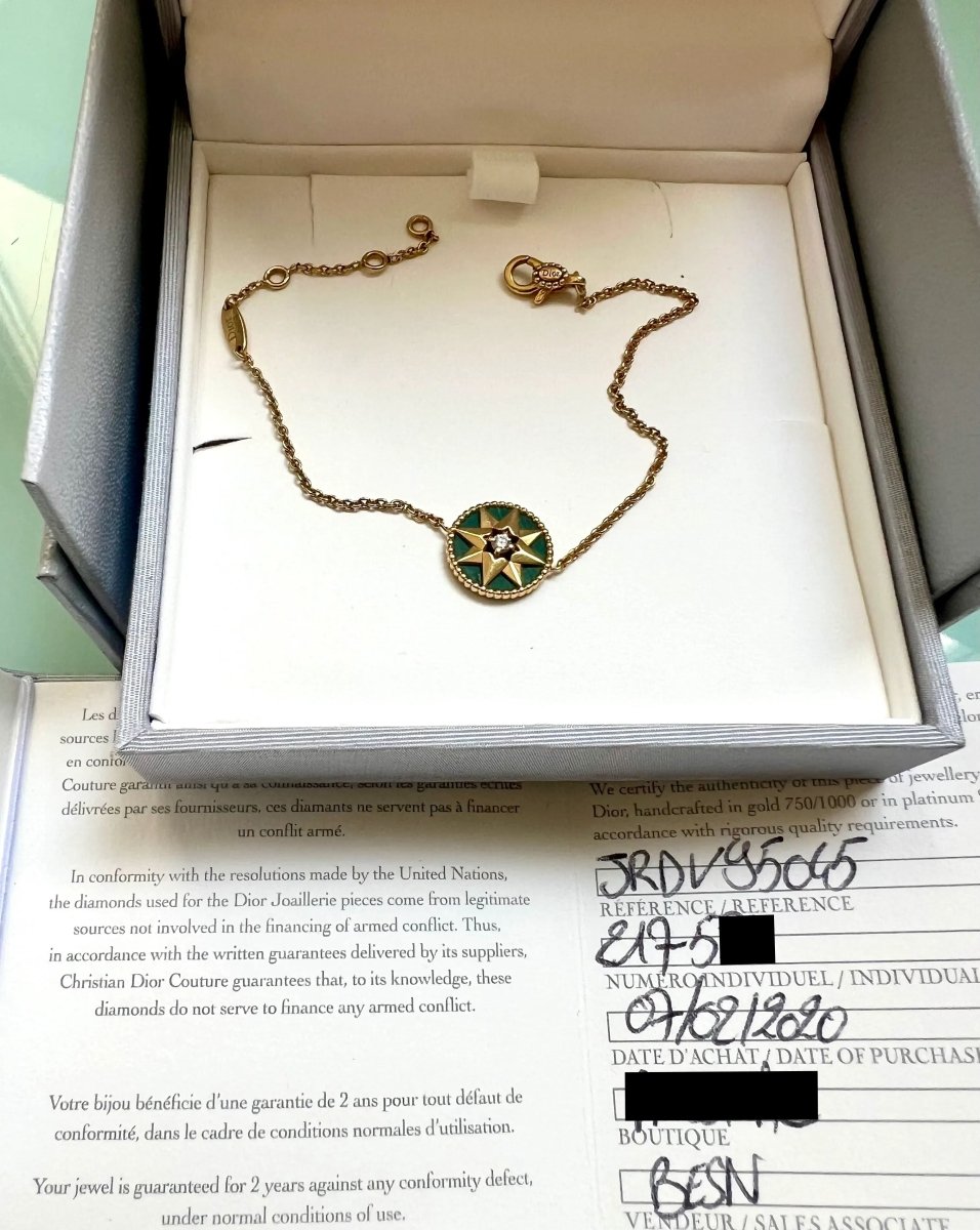 Bracelet Dior Rose des Vents Malachite Diamant Or Jaune 18 Carats - Castafiore