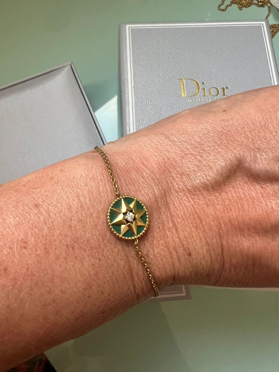 Bracelet Dior Rose des Vents Malachite Diamant Or Jaune 18 Carats - Castafiore