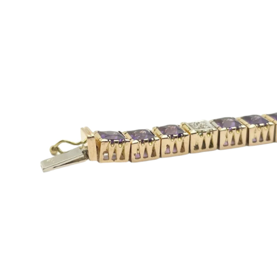 Bracelet en or 18KT avec diamants et améthystes naturelles, époque 1950. - Castafiore