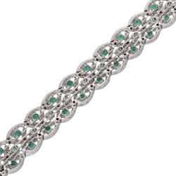 Bracelet en Or gris 18 Cts avec Diamants et émeraudes vers 2000. - Castafiore