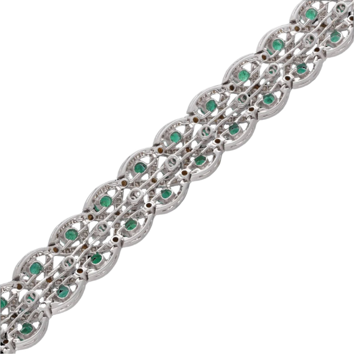 Bracelet en Or gris 18 Cts avec Diamants et émeraudes vers 2000. - Castafiore