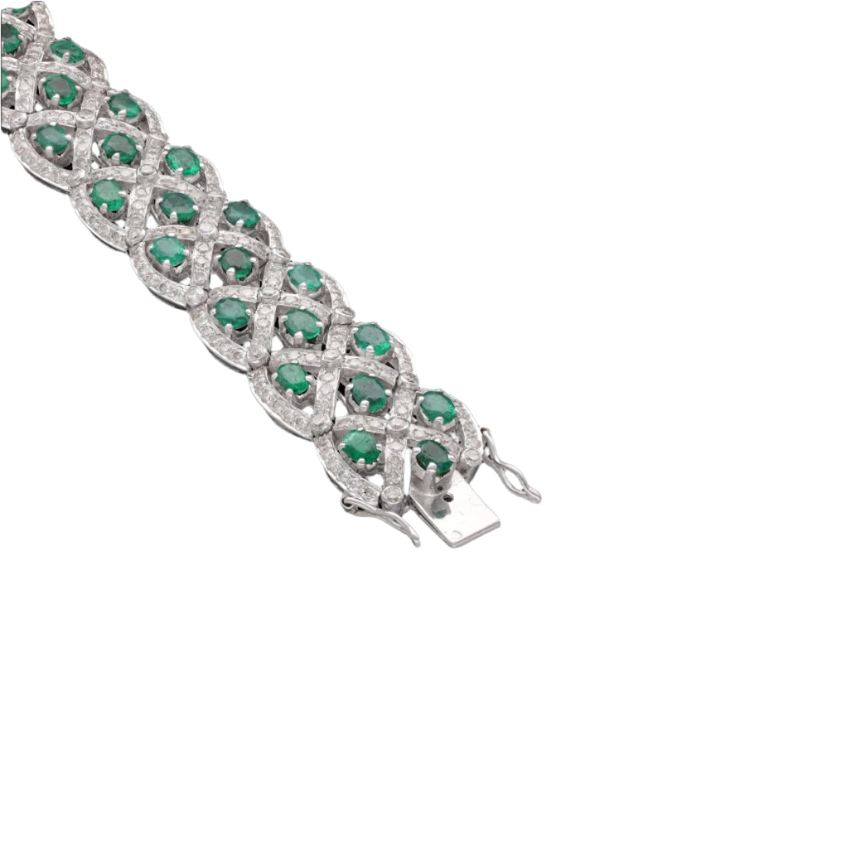 Bracelet en Or gris 18 Cts avec Diamants et émeraudes vers 2000. - Castafiore