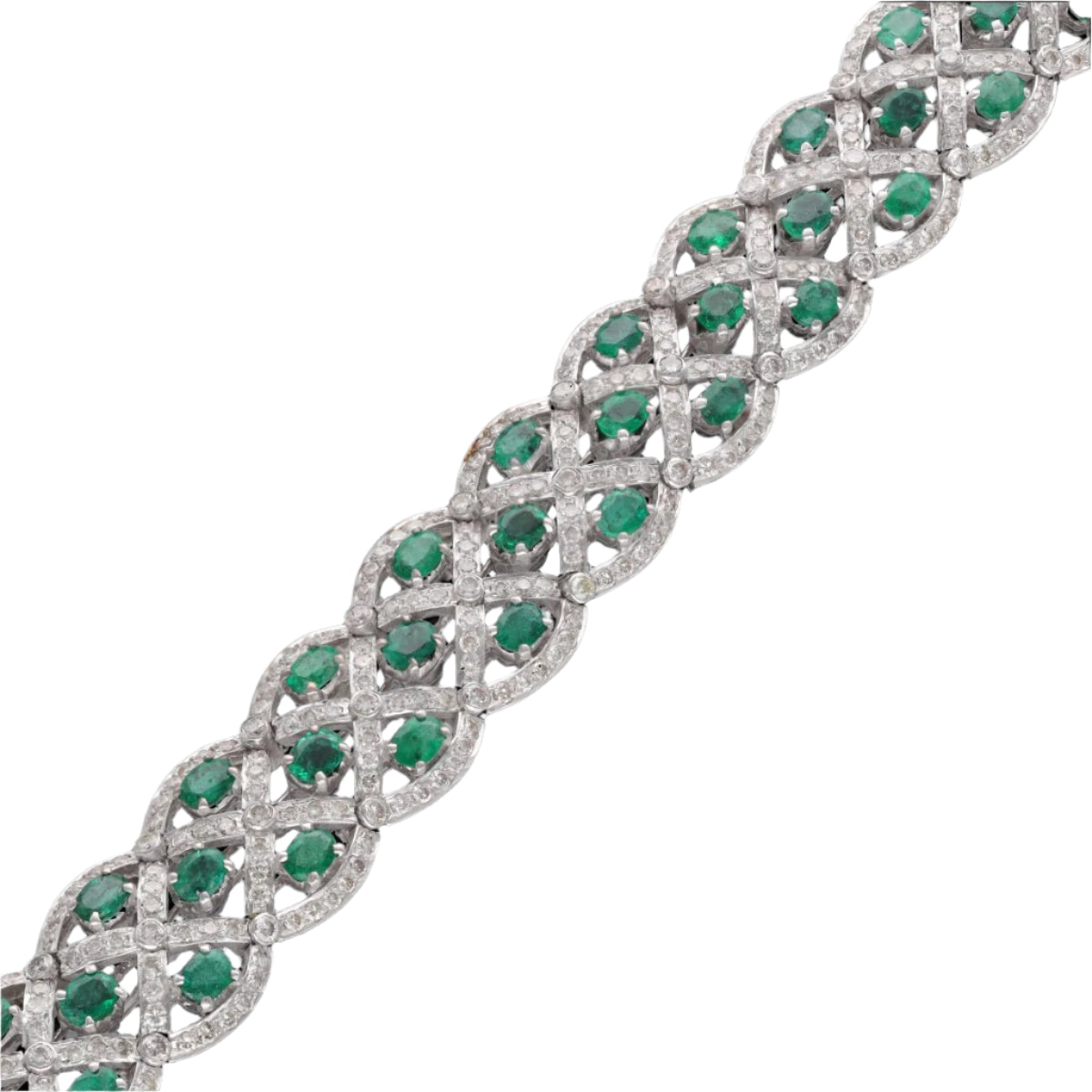 Bracelet en Or gris 18 Cts avec Diamants et émeraudes vers 2000. - Castafiore