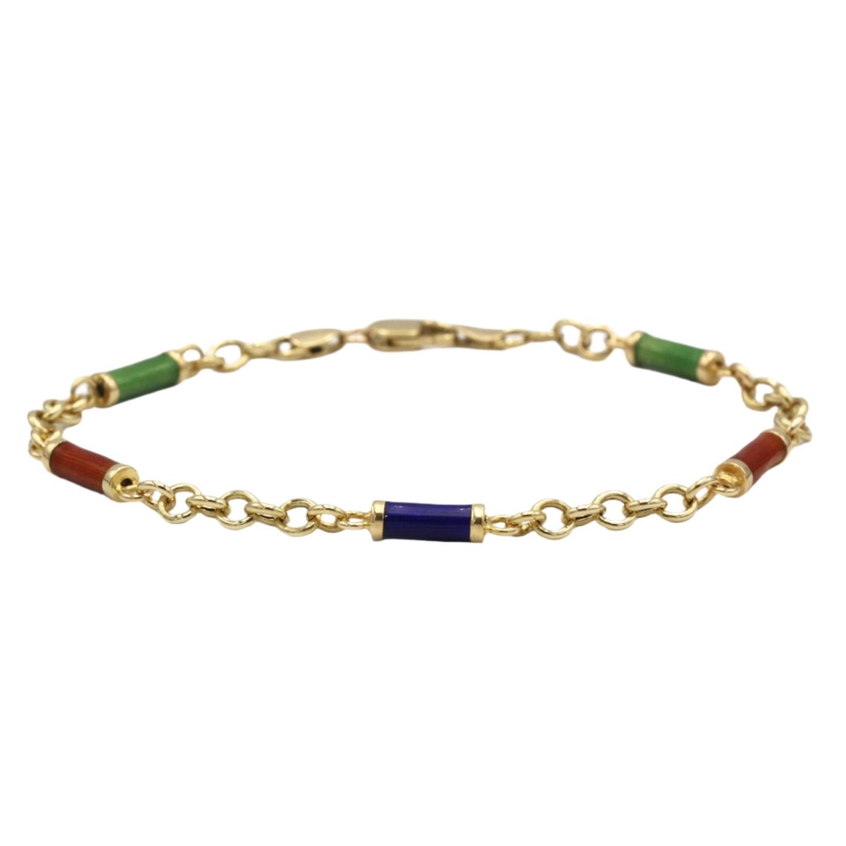 Bracelet en or jaune émaillé bleu, vert, rouge - Castafiore