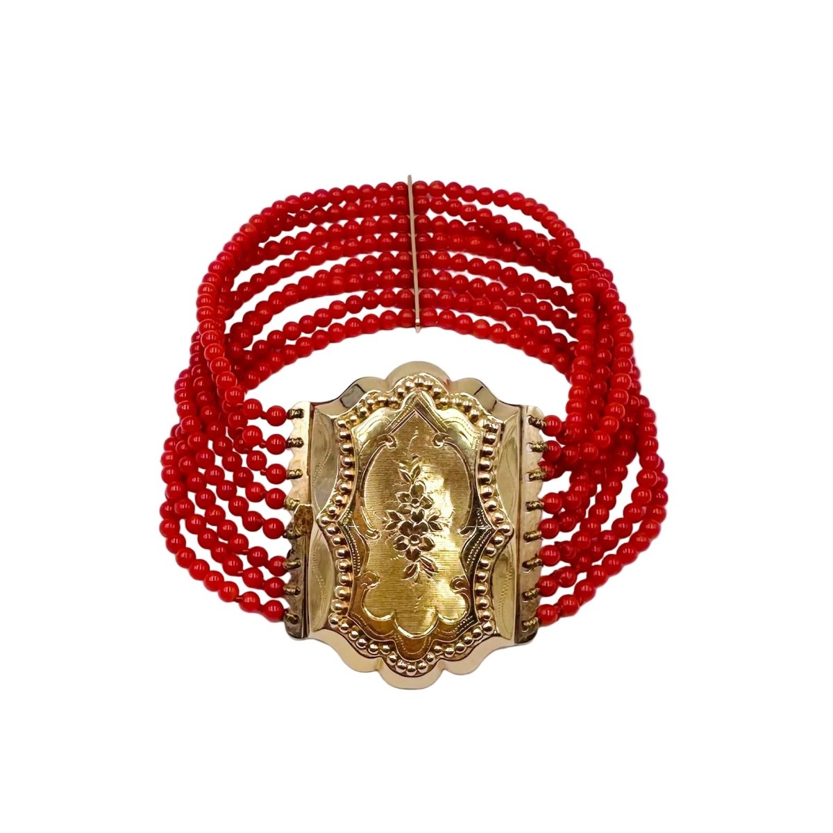 Bracelet en or jaune et perles de corail - Castafiore