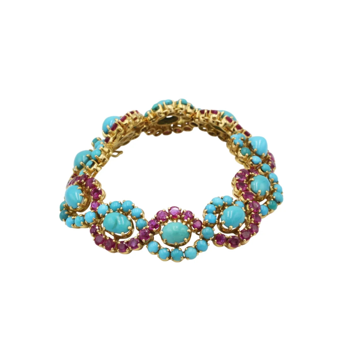 Bracelet en or jaune, rubis et turquoises - Castafiore