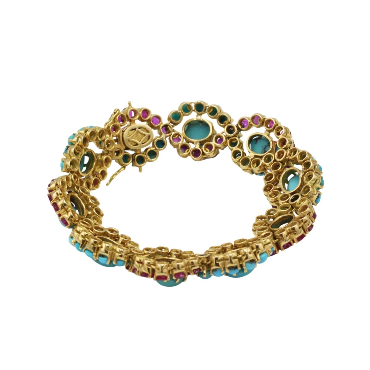 Bracelet en or jaune, rubis et turquoises - Castafiore