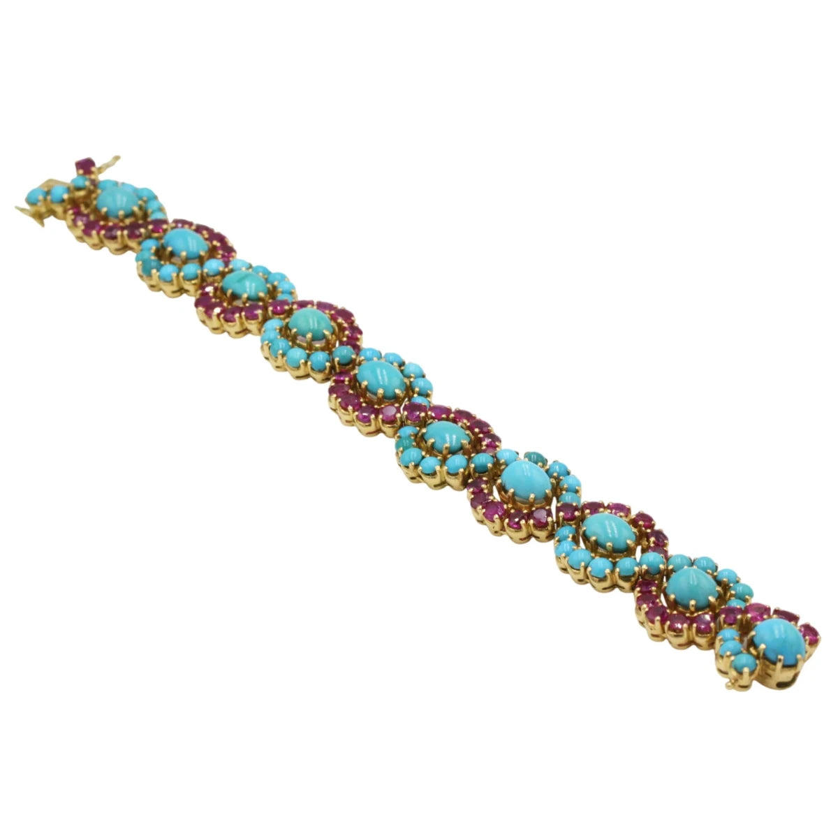 Bracelet en or jaune, rubis et turquoises - Castafiore