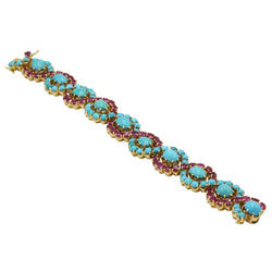 Bracelet en or jaune, rubis et turquoises - Castafiore
