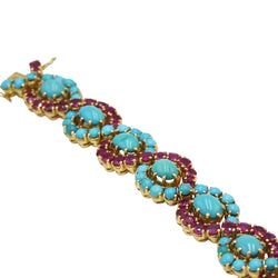 Bracelet en or jaune, rubis et turquoises - Castafiore