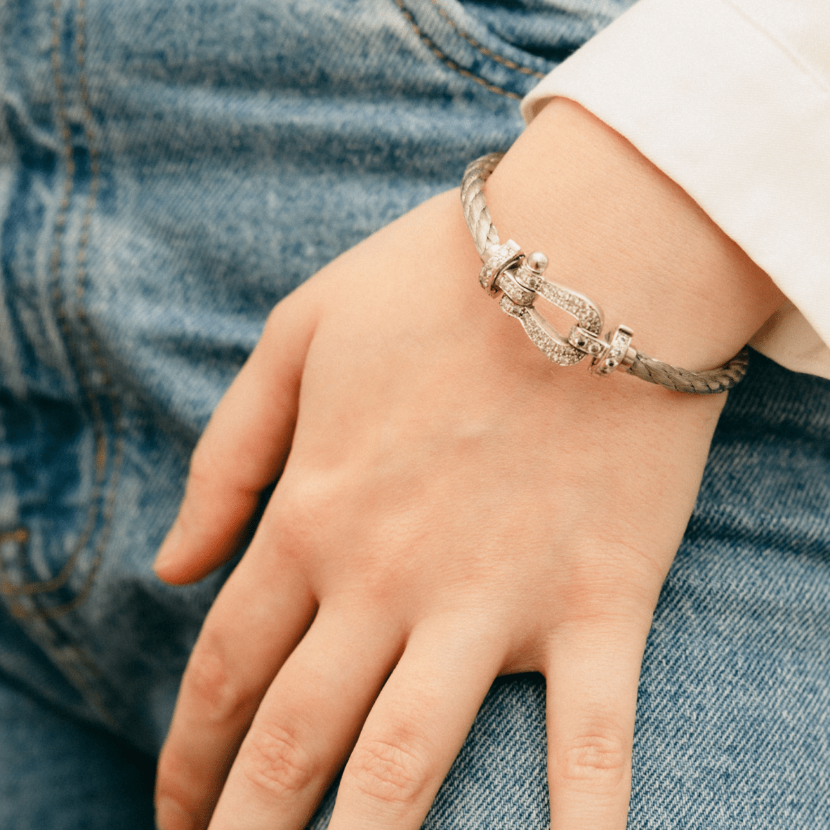 Bracelet FRED "Force 10" GM en or blanc, acier et diamants - Castafiore